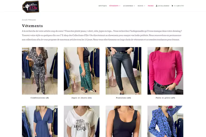 Conception et mise en page du site www.les-collections-elo.fr - vente de vêtements pour femmes en ligne.