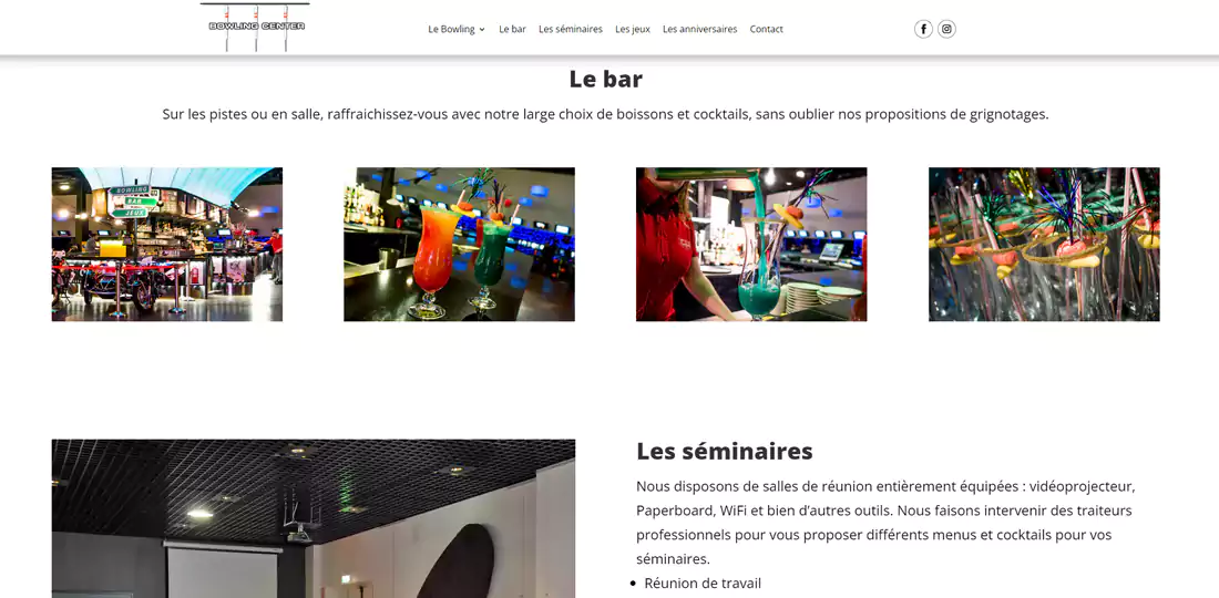 Conception et mise en page du site www.bowling-center.fr – bowling et jeux. Il s’agissait de créer un site web ergonomique et agréable pour mettre en exergue les services proposés.