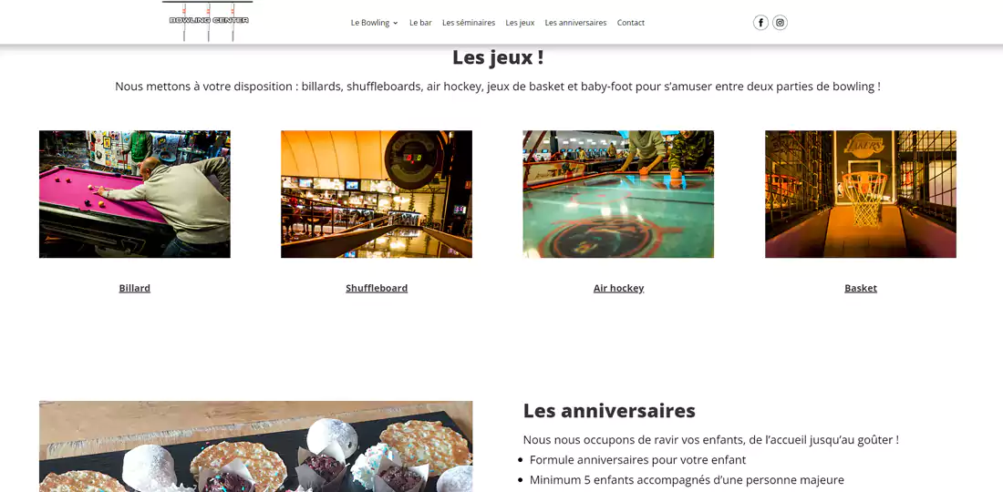 Conception et mise en page du site www.bowling-center.fr – bowling et jeux. Il s’agissait de créer un site web ergonomique et agréable pour mettre en exergue les services proposés.