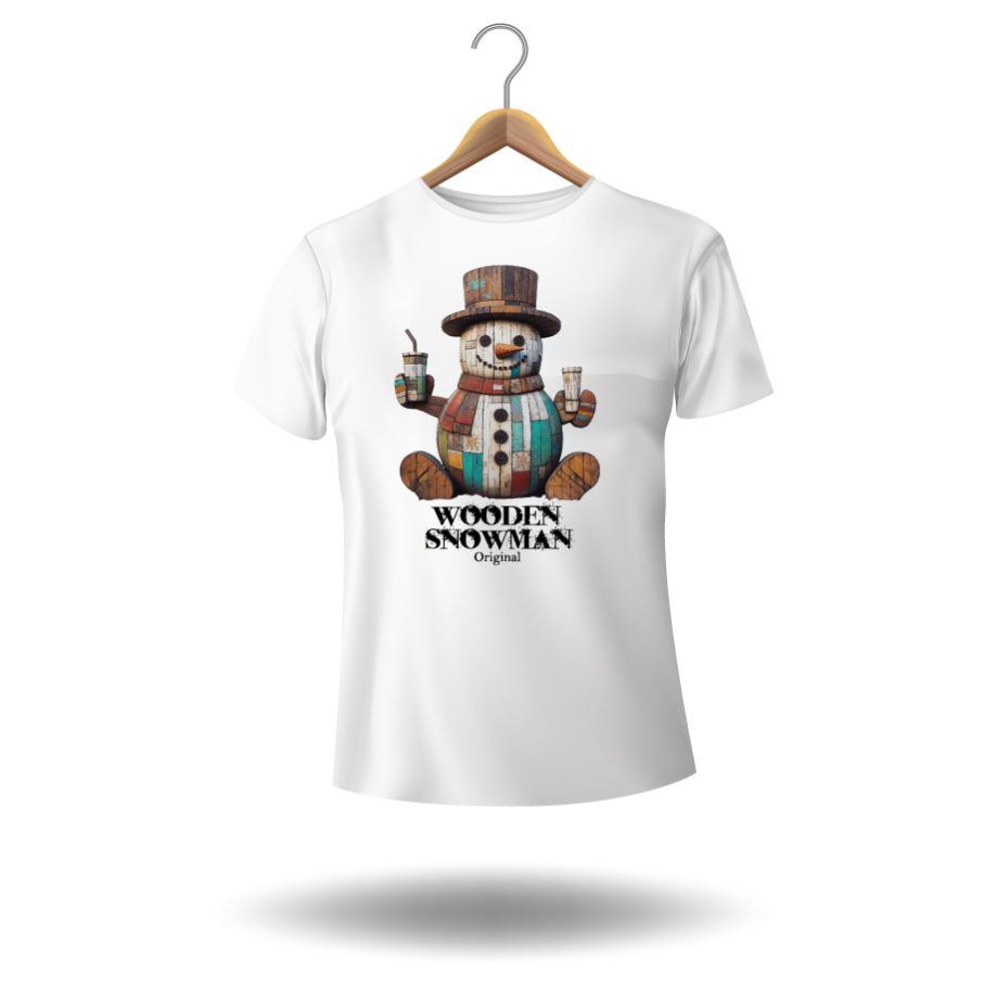 Visuel à télécharger - Wooden snowman original pour customiser vos t-shirts, sweatshirts, sac en tissu, goodies…