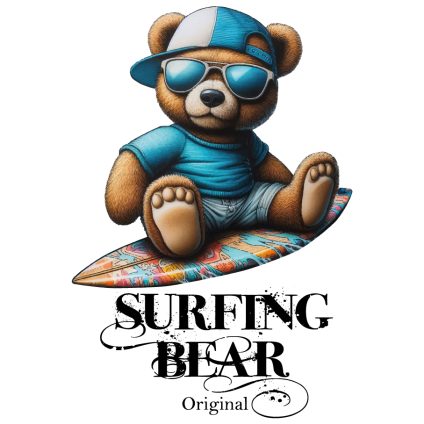 Visuel à télécharger - Surfing bear original pour customiser vos t-shirts, sweatshirts, sac en tissu, goodies…