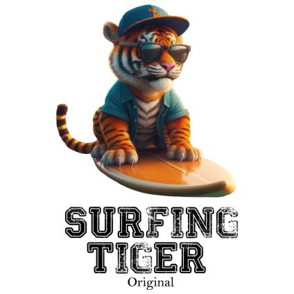 Visuel à télécharger - Surfing Tiger original pour customiser vos t-shirts, sweatshirts, sac en tissu, goodies…